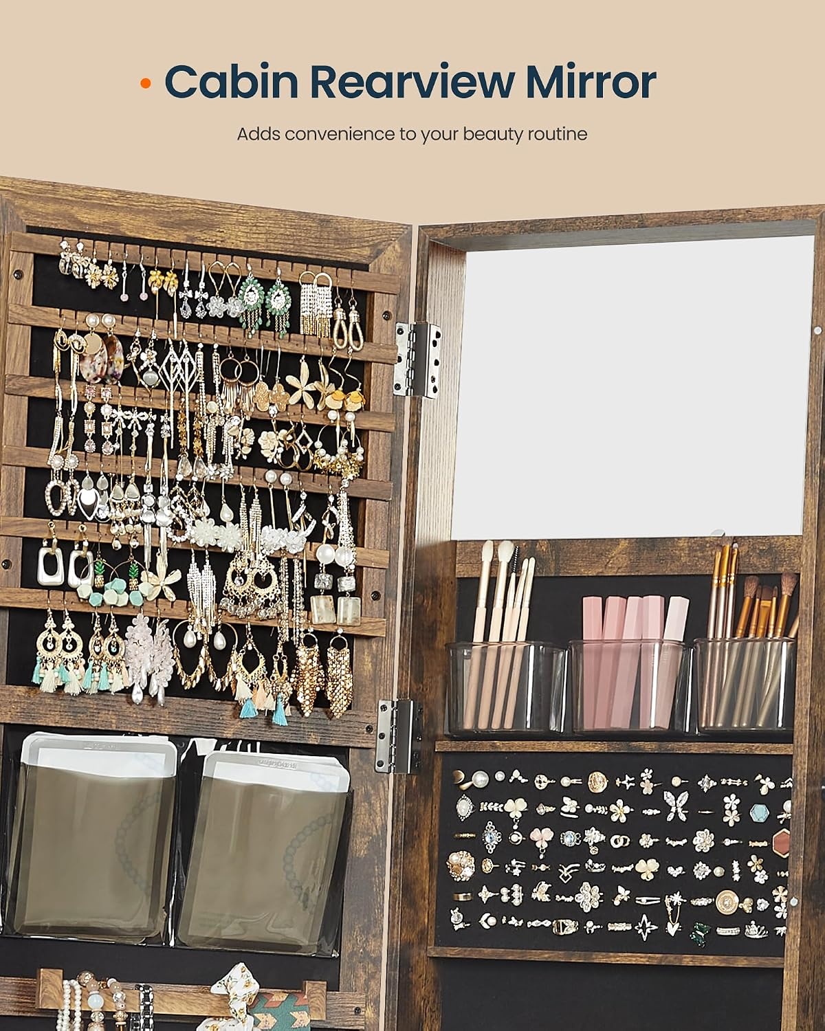 image:imageSONGMICS HOME LED Standing Jewelry Armoire Vanity Mirror with StorageRustic Brown