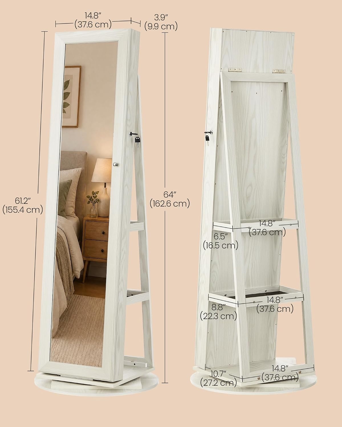 image:imageSONGMICS HOME LED Standing Jewelry Armoire Vanity Mirror with StorageWhite