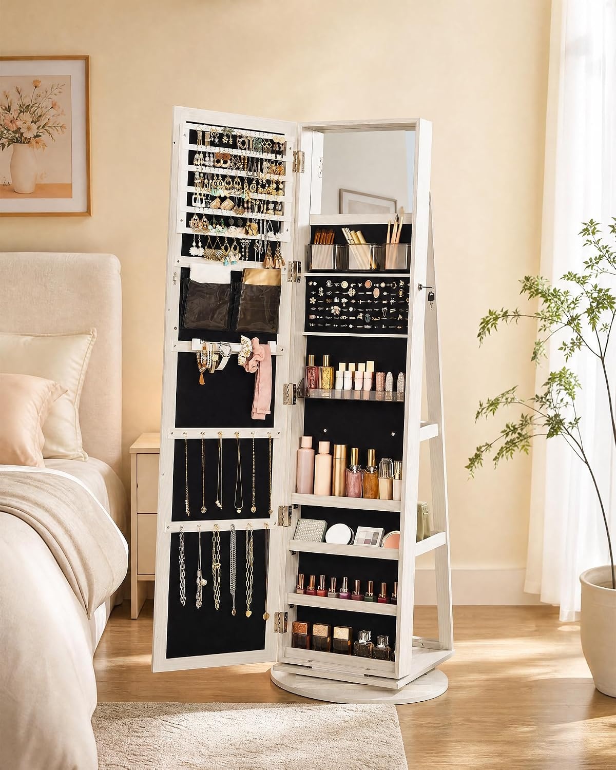 image:imageSONGMICS HOME LED Standing Jewelry Armoire Vanity Mirror with StorageWhite