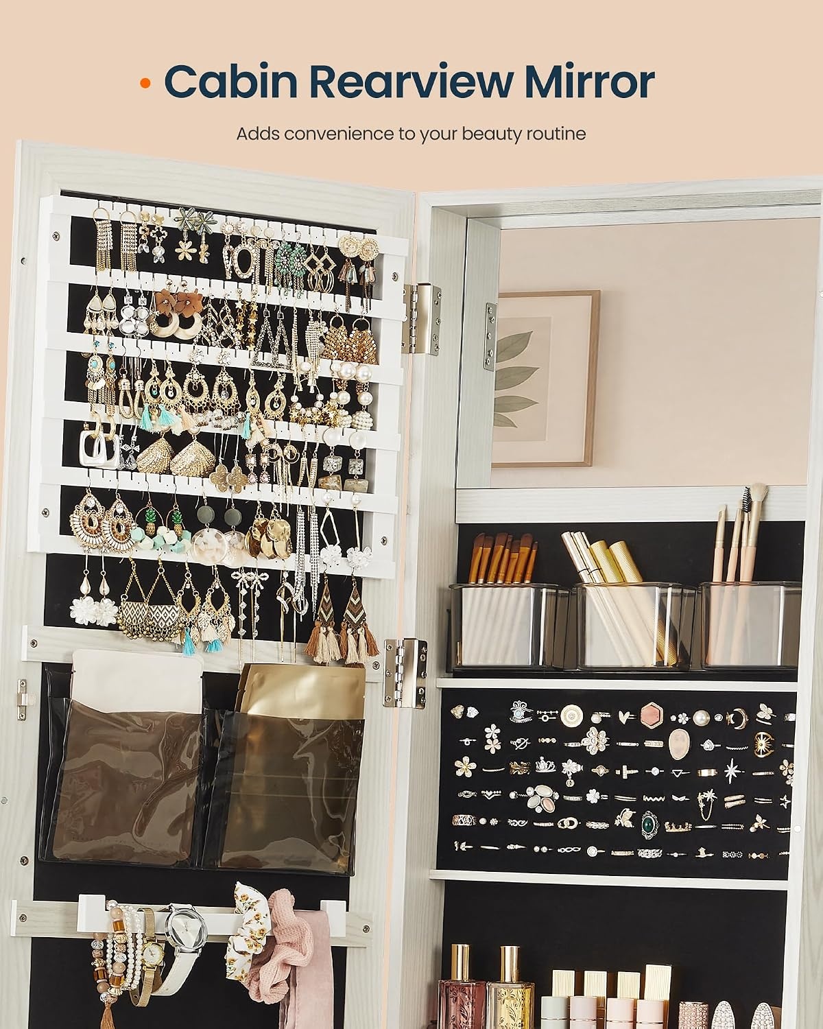 image:imageSONGMICS HOME LED Standing Jewelry Armoire Vanity Mirror with StorageWhite