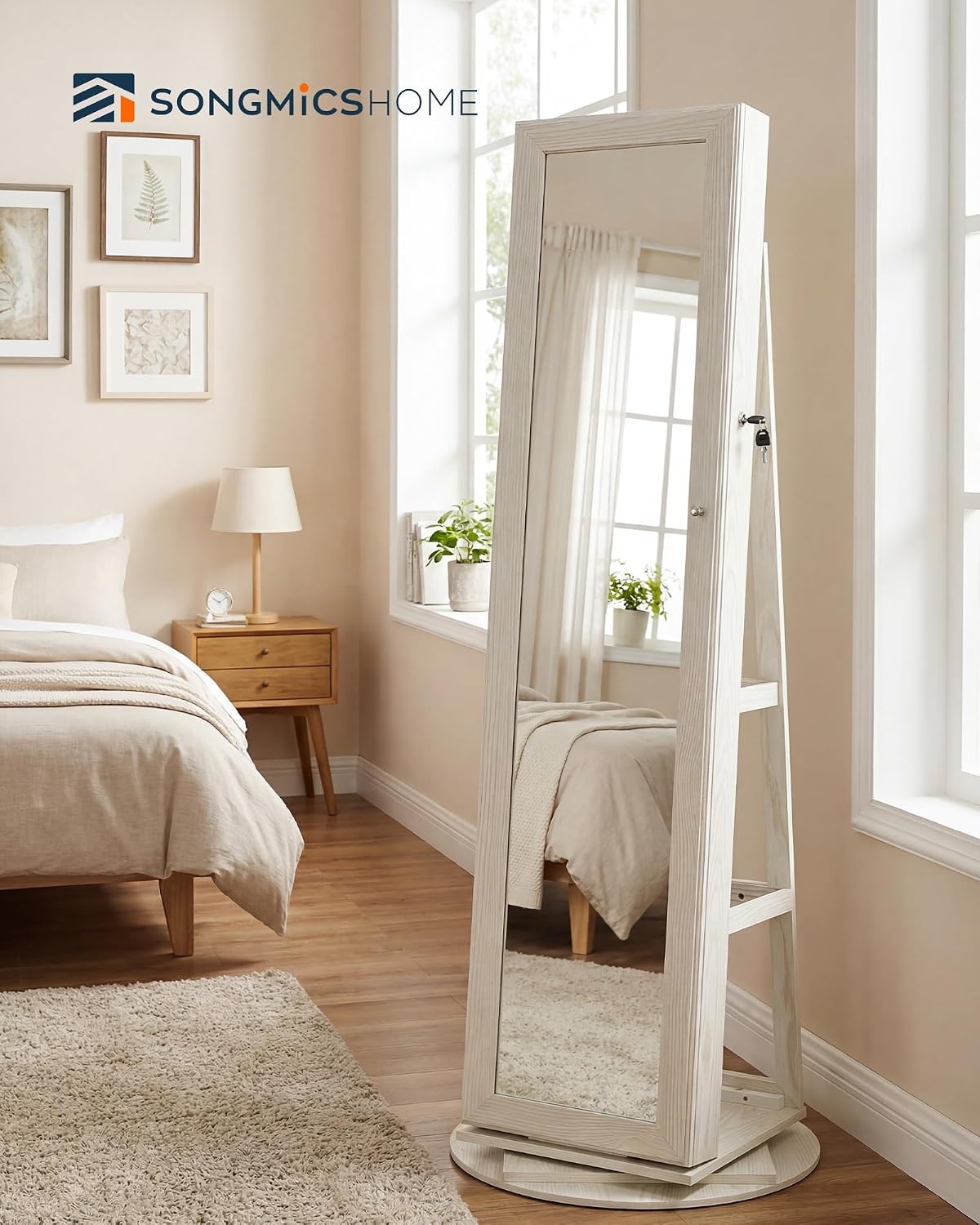 image:imageSONGMICS HOME LED Standing Jewelry Armoire Vanity Mirror with StorageWhite