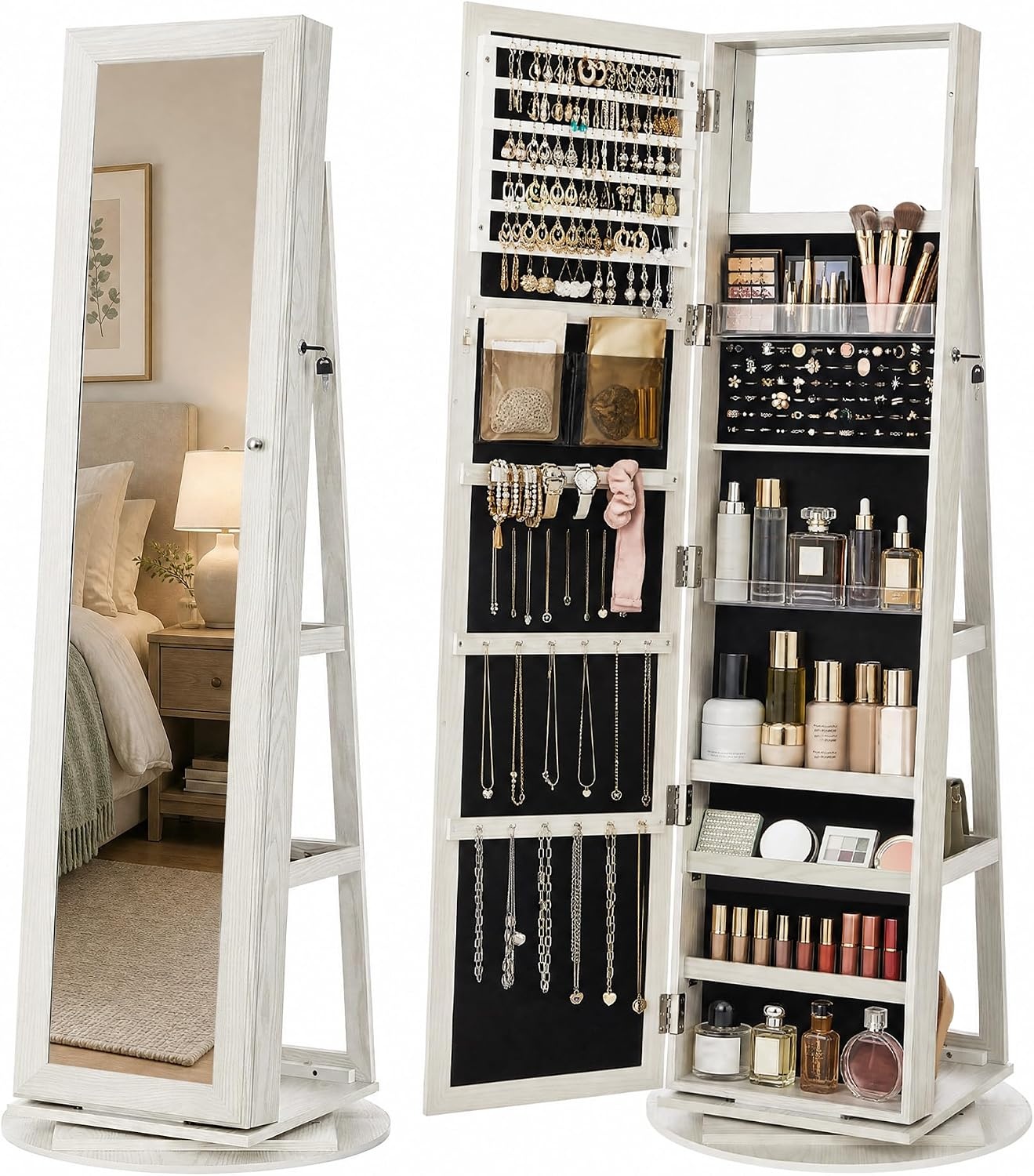 image:imageSONGMICS HOME LED Standing Jewelry Armoire Vanity Mirror with StorageWhite