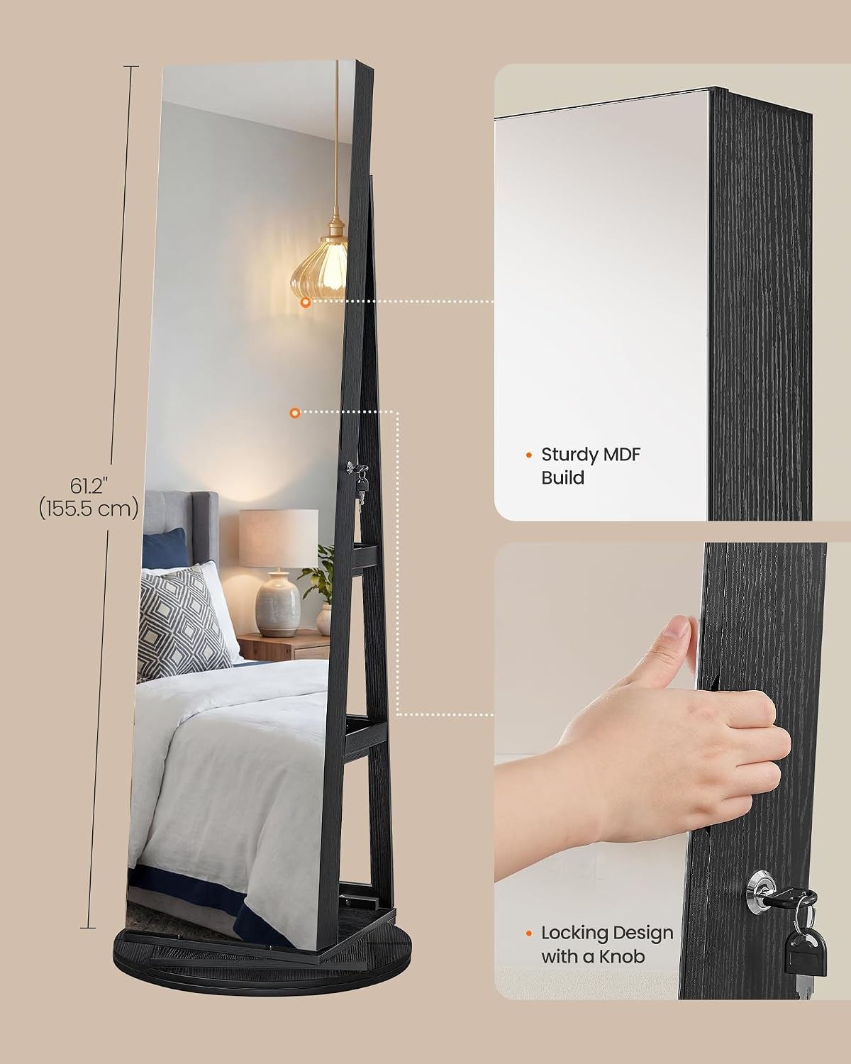 image:imageSONGMICS HOME Standing Jewelry Armoire Full Length Mirror with StorageBlack