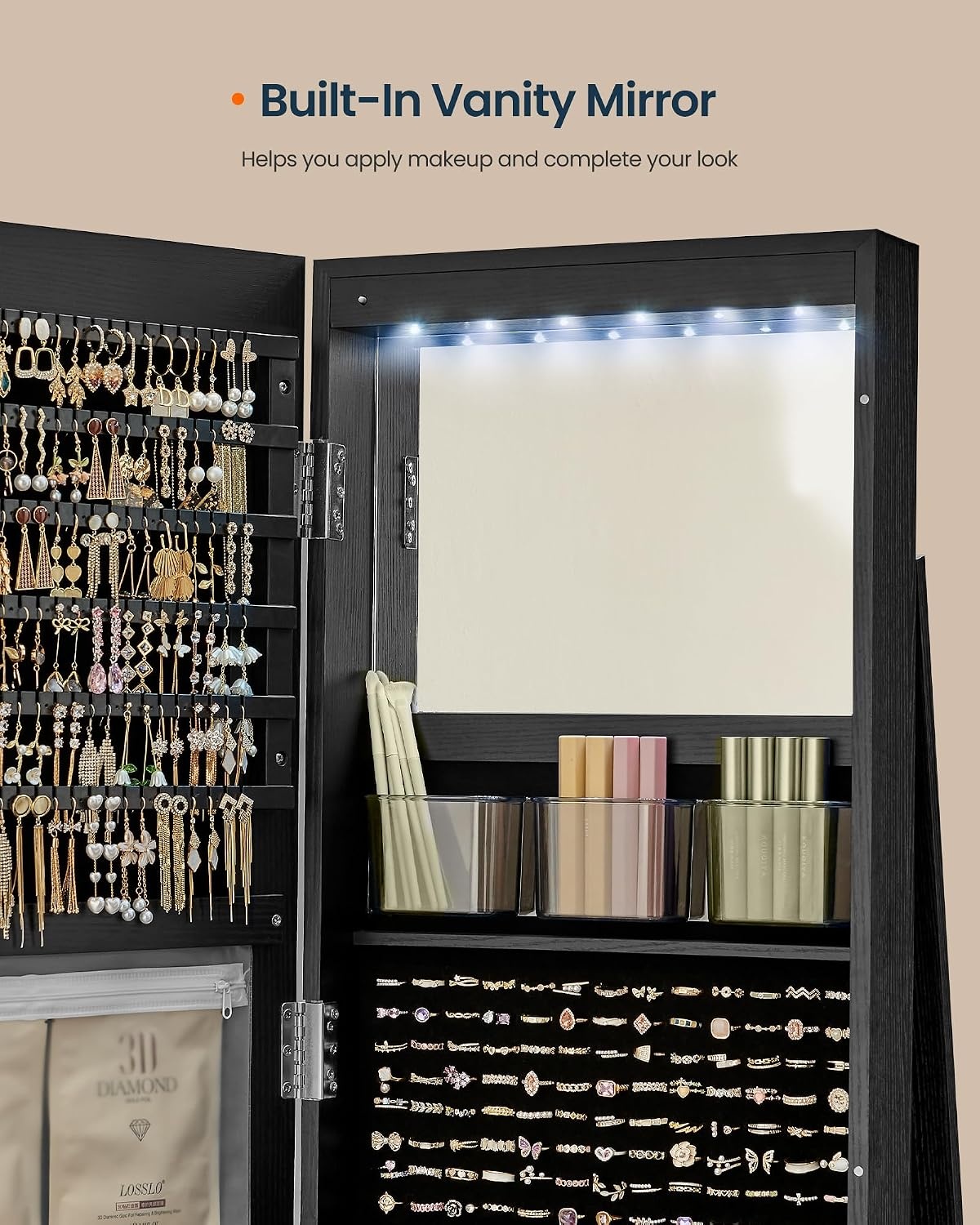image:imageSONGMICS HOME Standing Jewelry Armoire Full Length Mirror with StorageBlack
