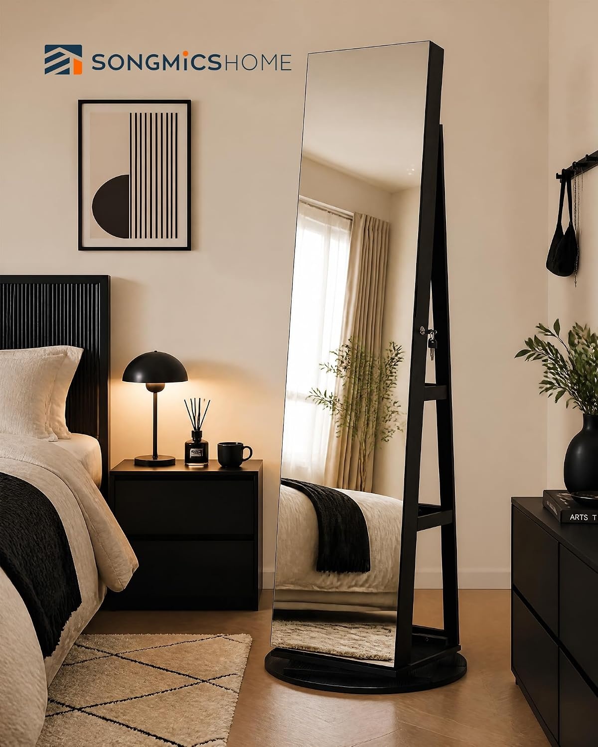 image:imageSONGMICS HOME Standing Jewelry Armoire Full Length Mirror with StorageBlack