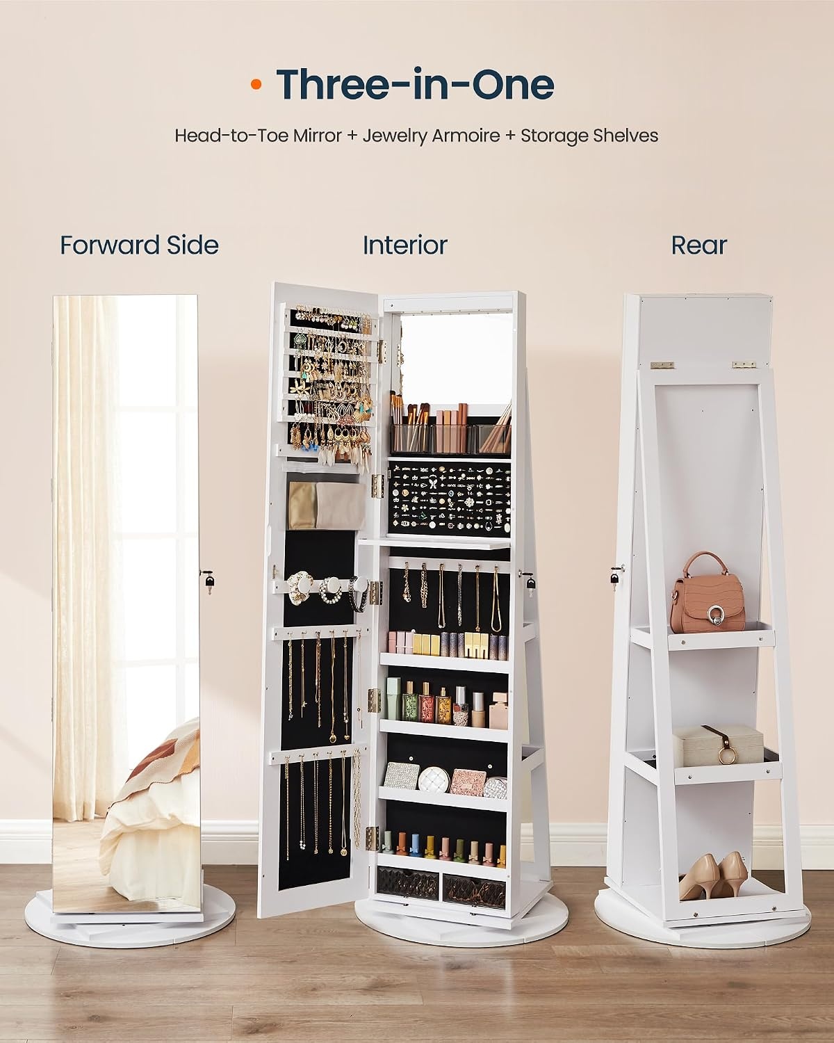 image:imageSONGMICS HOME Standing Jewelry Armoire Full Length Mirror with StorageWhite Black