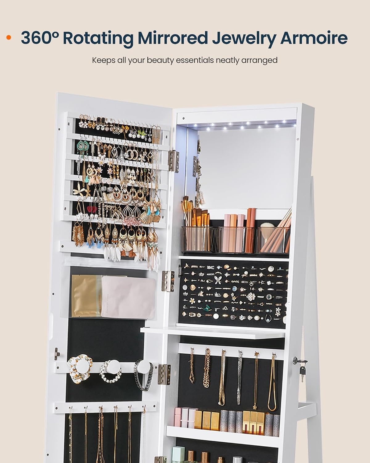 image:imageSONGMICS HOME Standing Jewelry Armoire Full Length Mirror with StorageWhite Black