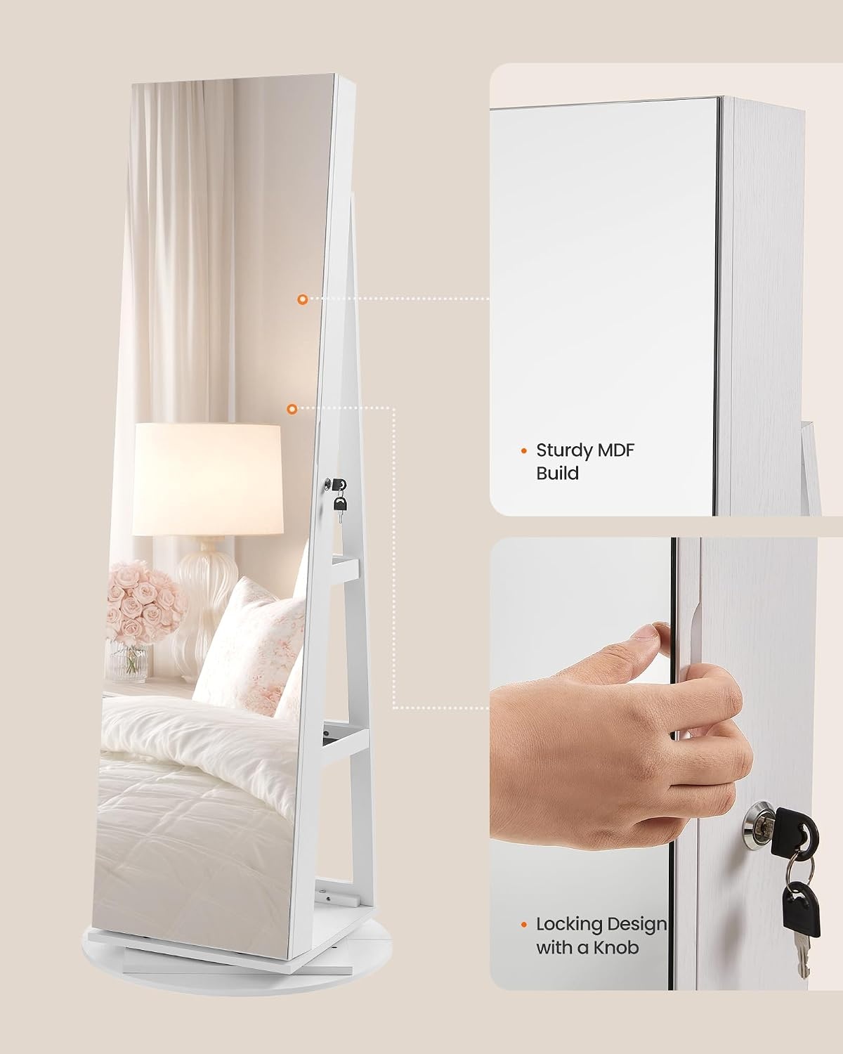 image:imageSONGMICS HOME Standing Jewelry Armoire Full Length Mirror with StorageWhite Black