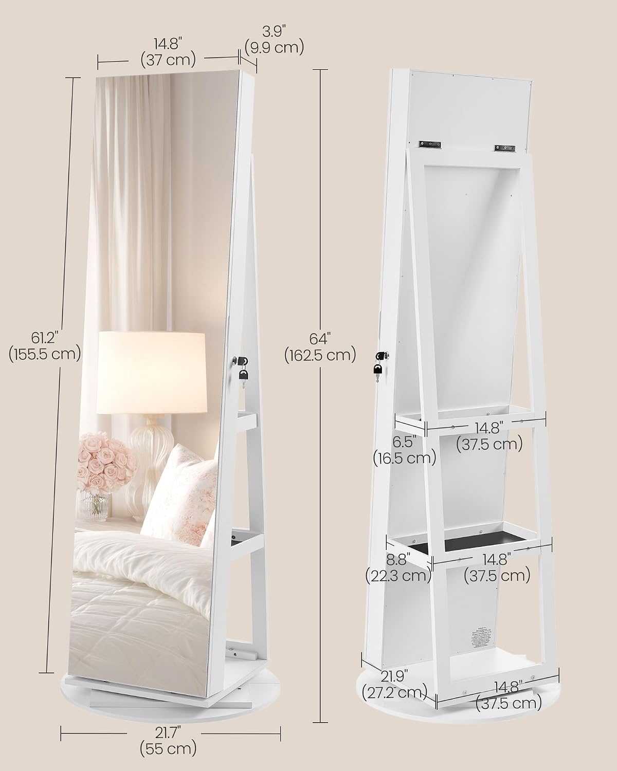 image:imageSONGMICS HOME Standing Jewelry Armoire Full Length Mirror with StorageWhite Black