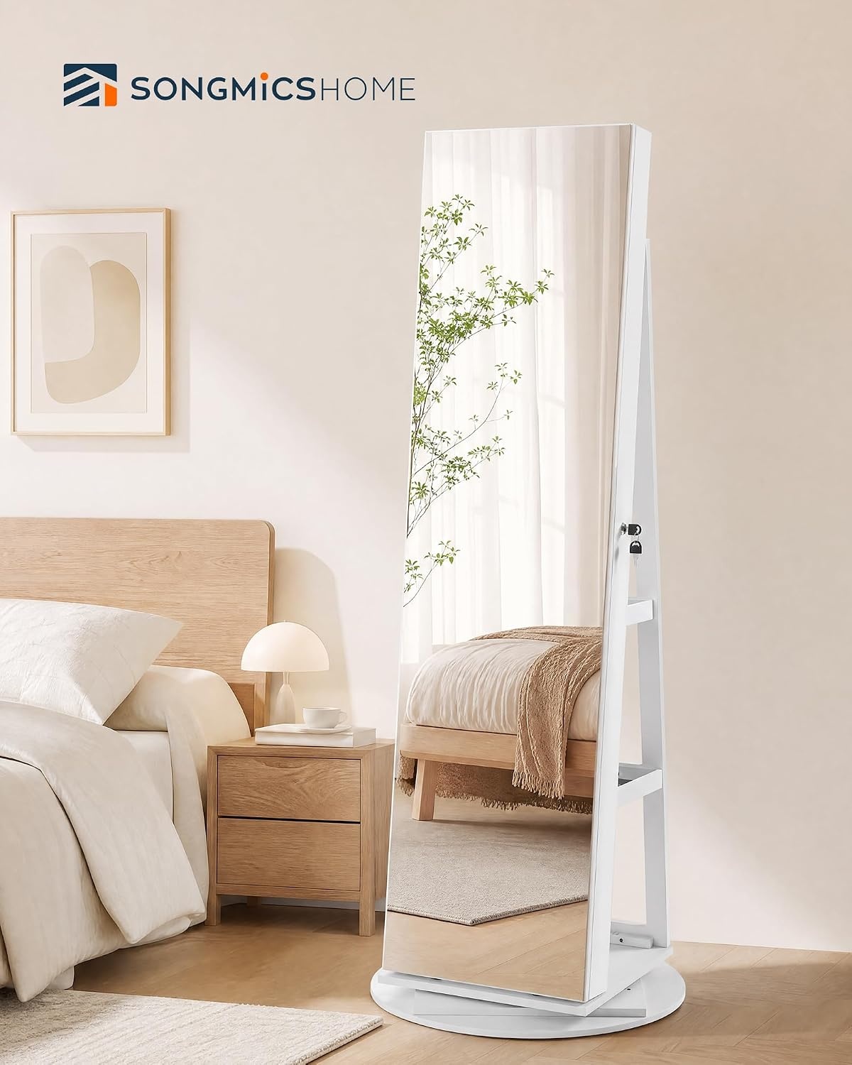 image:imageSONGMICS HOME Standing Jewelry Armoire Full Length Mirror with StorageWhite Black