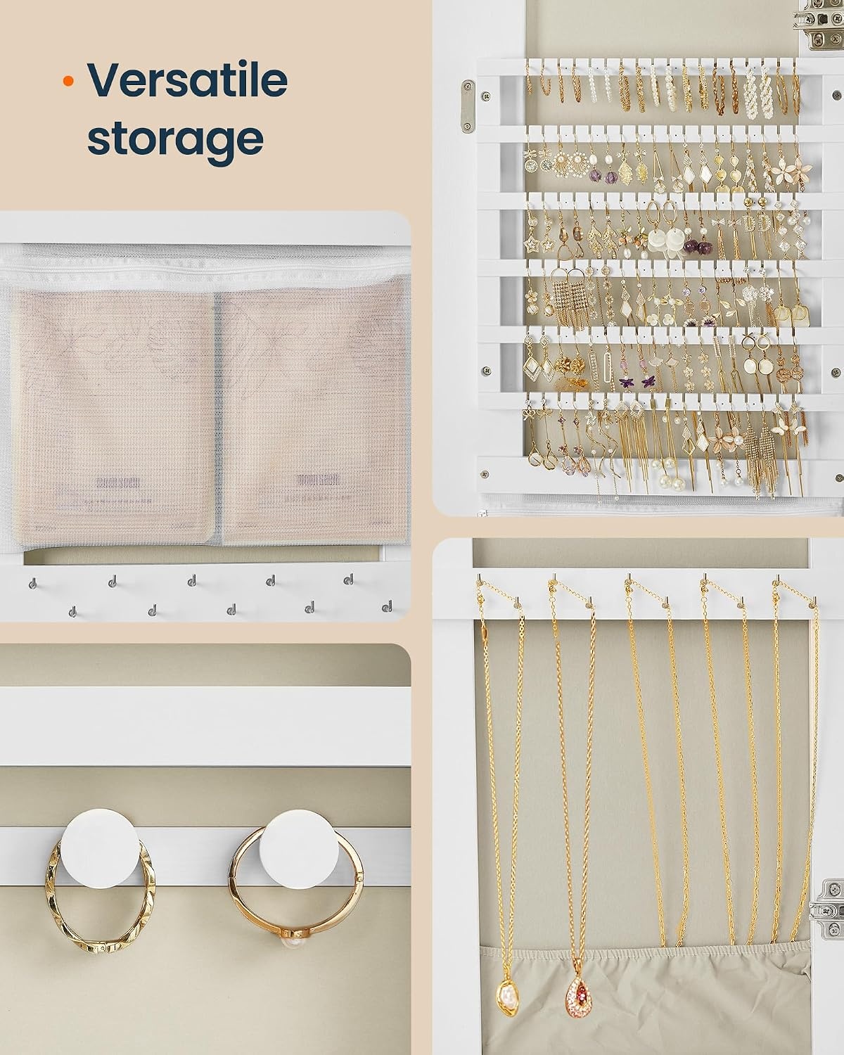 image:imageSONGMICS HOME Standing Jewelry Armoire Full Length Mirror with StorageWhite Greige