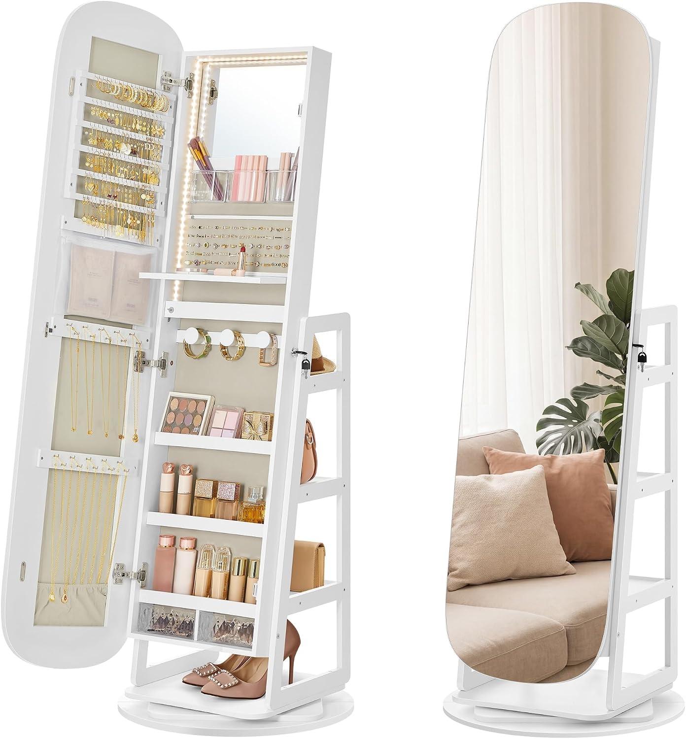image:imageSONGMICS HOME Standing Jewelry Armoire Full Length Mirror with StorageWhite Greige