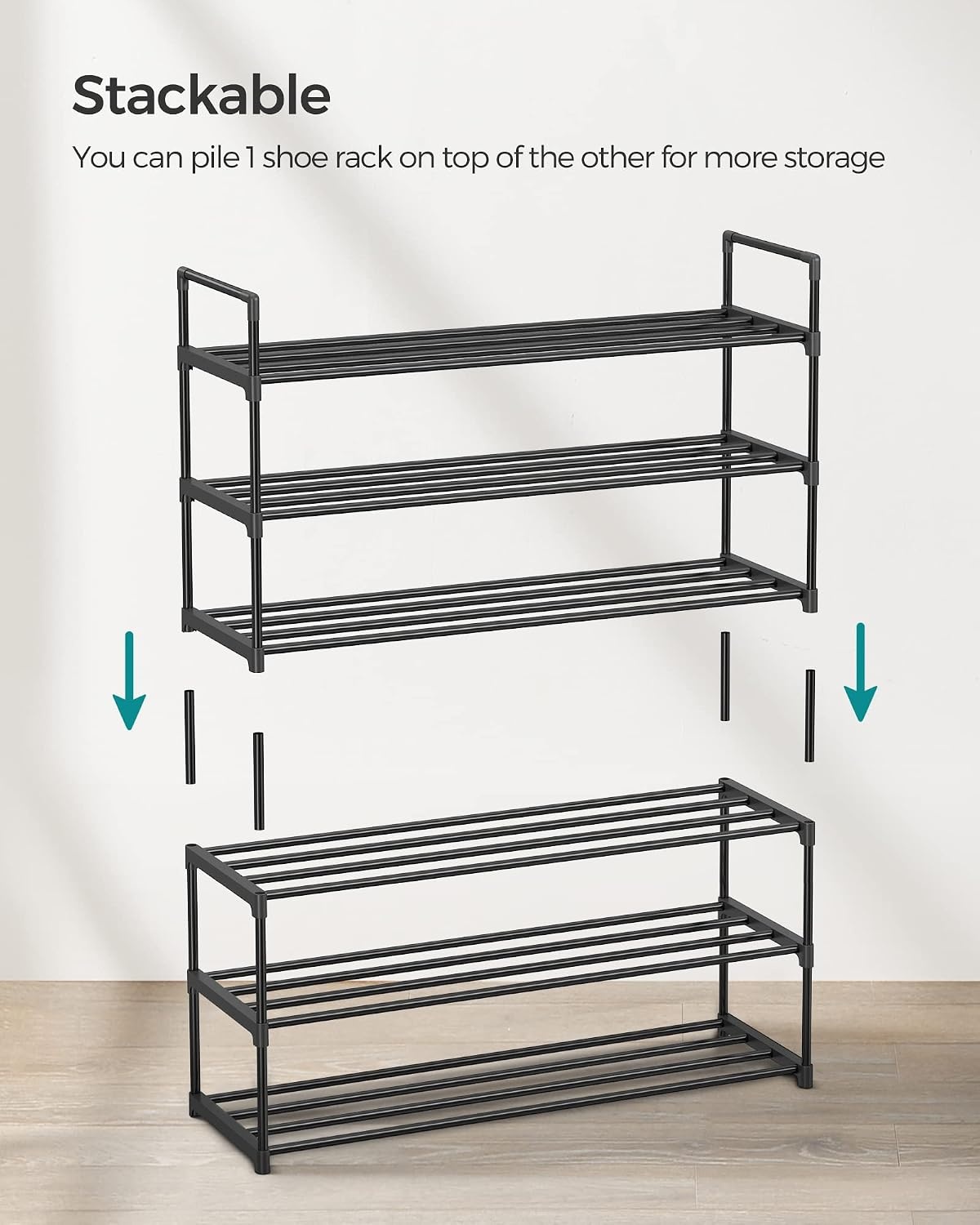 image:imageSONGMICS Shoe Rack 3Tier Metal Storage Organizer Stackable