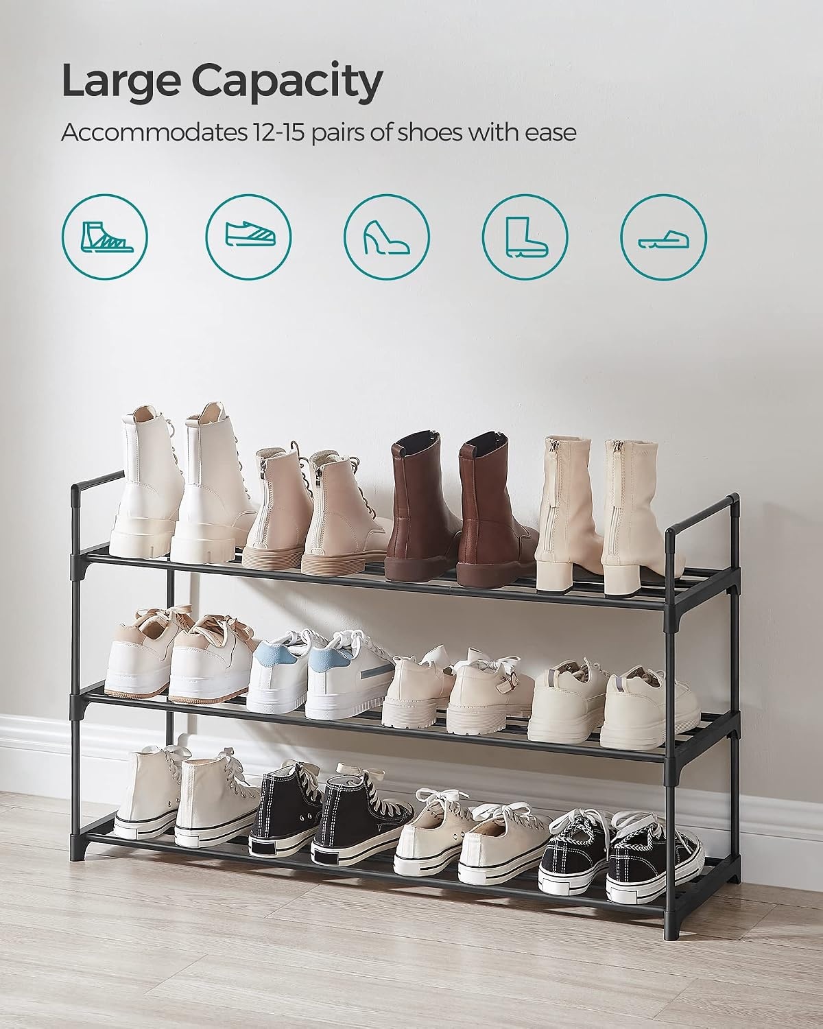 image:imageSONGMICS Shoe Rack 3Tier Metal Storage Organizer Stackable