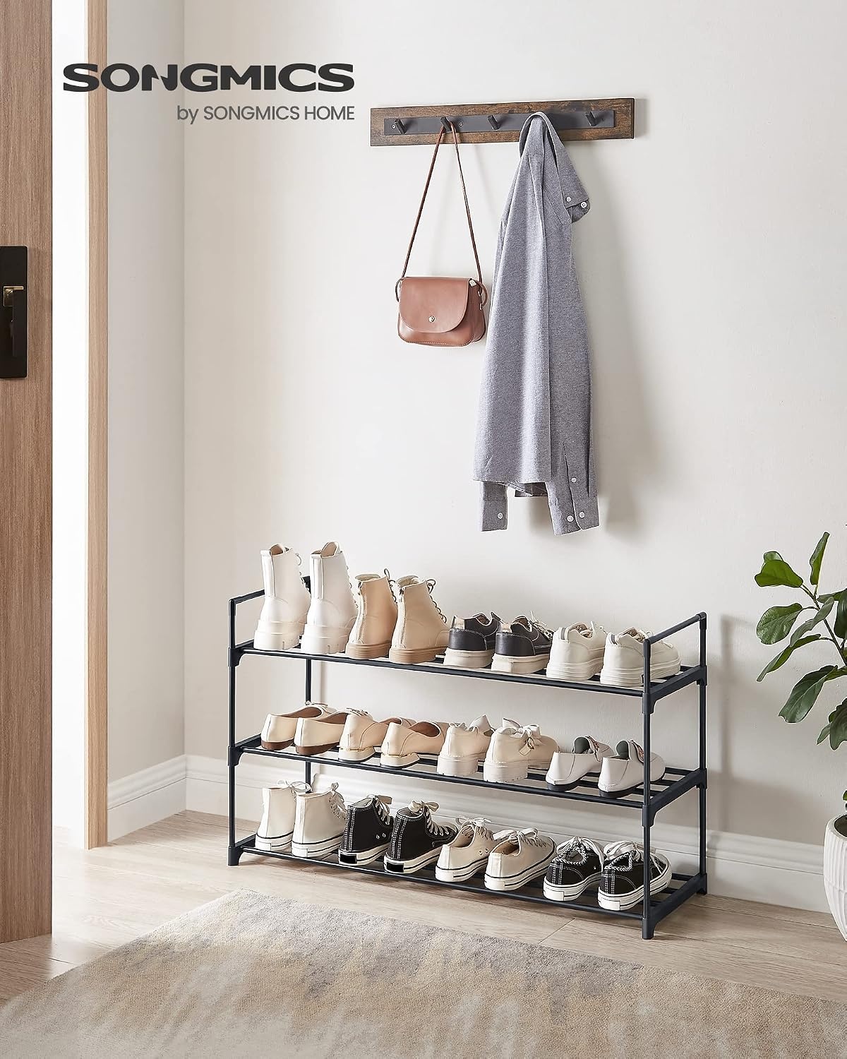 image:imageSONGMICS Shoe Rack 3Tier Metal Storage Organizer Stackable