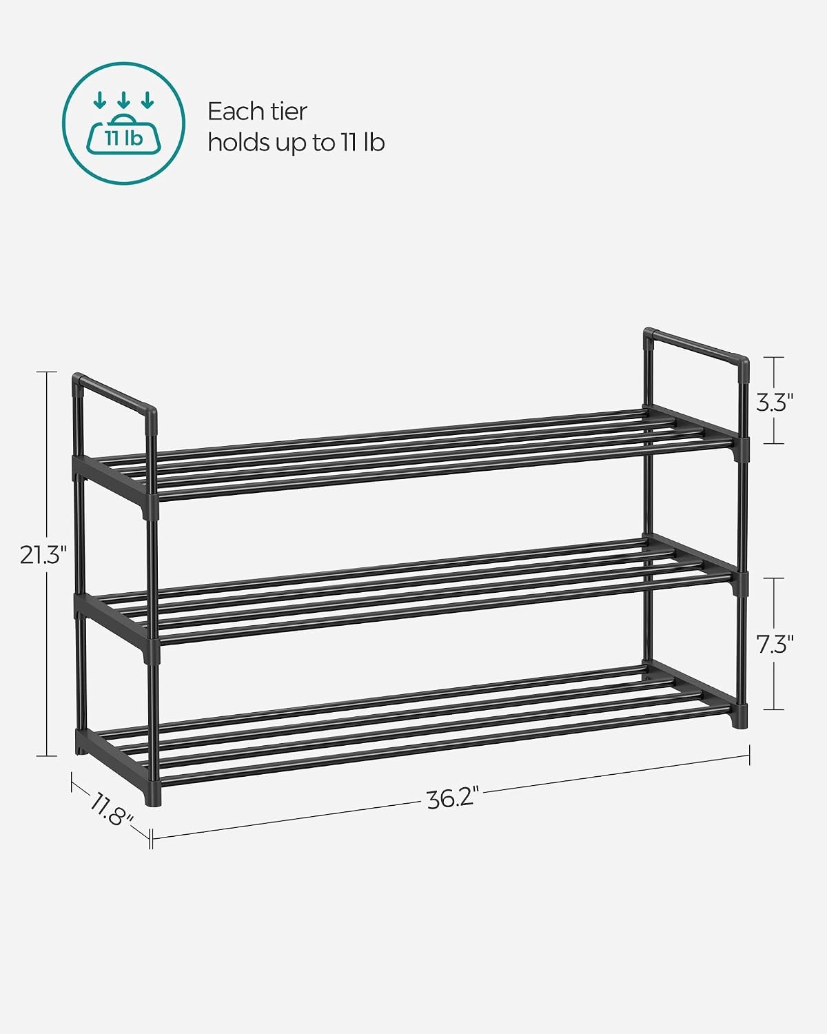 image:imageSONGMICS Shoe Rack 3Tier Metal Storage Organizer Stackable