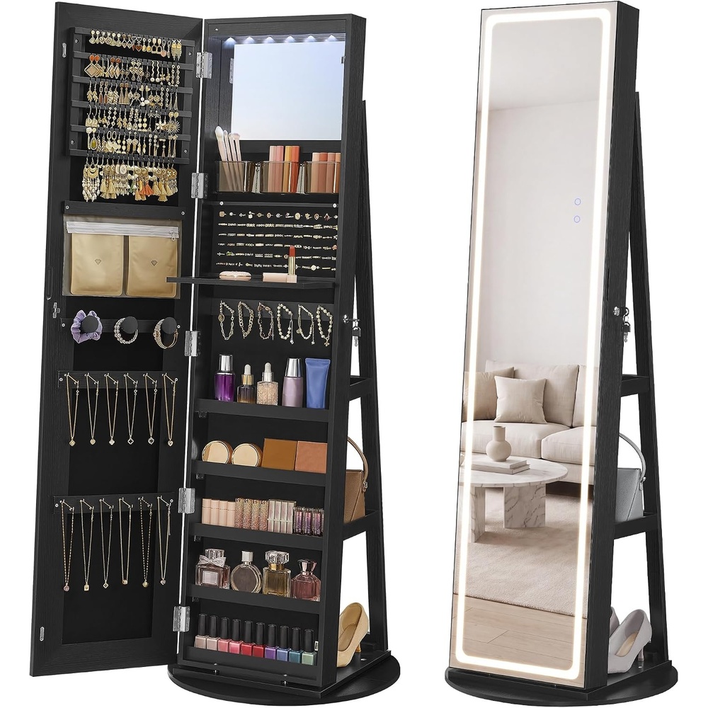 image:imageSONGMICS HOME LED Standing Jewelry Armoire Vanity Mirror with StorageBlack