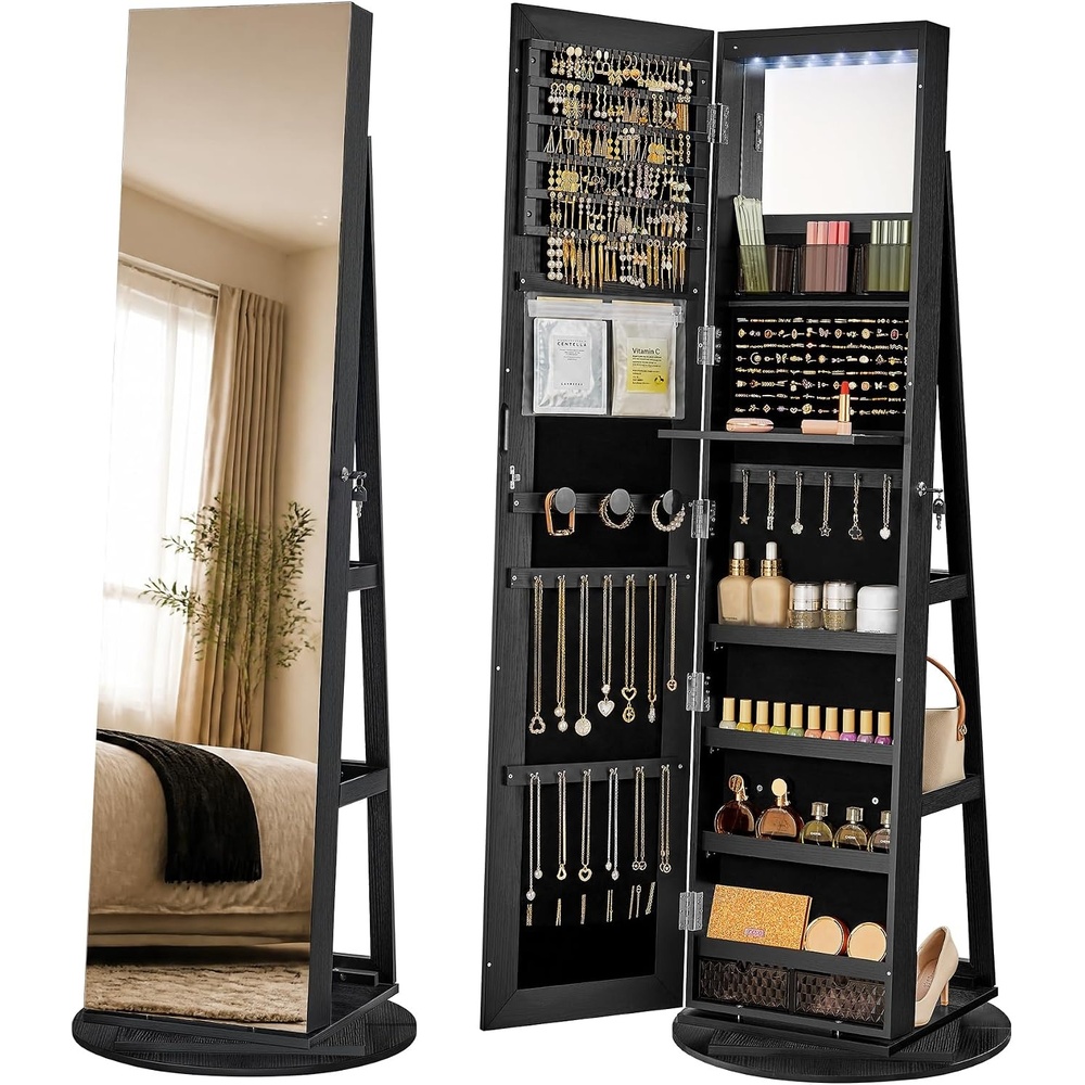 image:imageSONGMICS HOME Standing Jewelry Armoire Full Length Mirror with StorageBlack