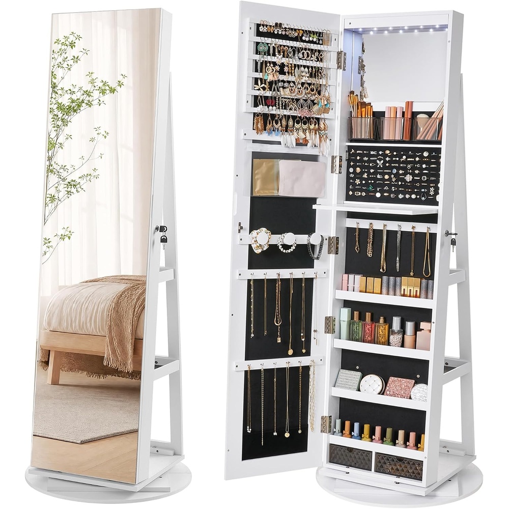 image:imageSONGMICS HOME Standing Jewelry Armoire Full Length Mirror with StorageWhite Black