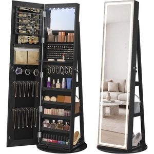 SONGMICS HOME LED Standing Jewelry Armoire, Vanity Mirror with Storage(Black)
