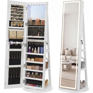 SONGMICS HOME LED Standing Jewelry Armoire, Vanity Mirror with Storage(White)