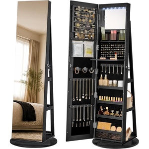 SONGMICS HOME Standing Jewelry Armoire, Full Length Mirror with Storage(Black)