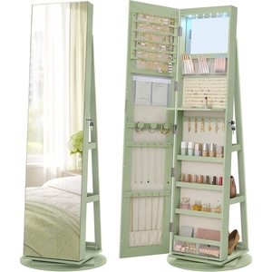 SONGMICS HOME Standing Jewelry Armoire, Full Length Mirror with Storage(Laurel Green + Cream White)