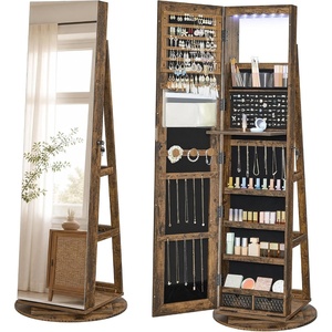 SONGMICS HOME Standing Jewelry Armoire, Full Length Mirror with Storage(Rustic Brown)