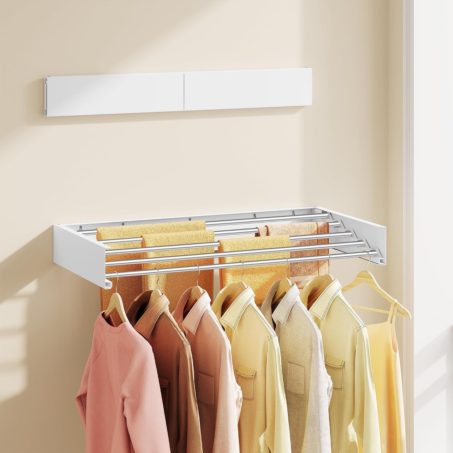 image:imageSONGMICS Clothes Drying Rack WallMounted Foldable with Storage ShelfFoldable315W