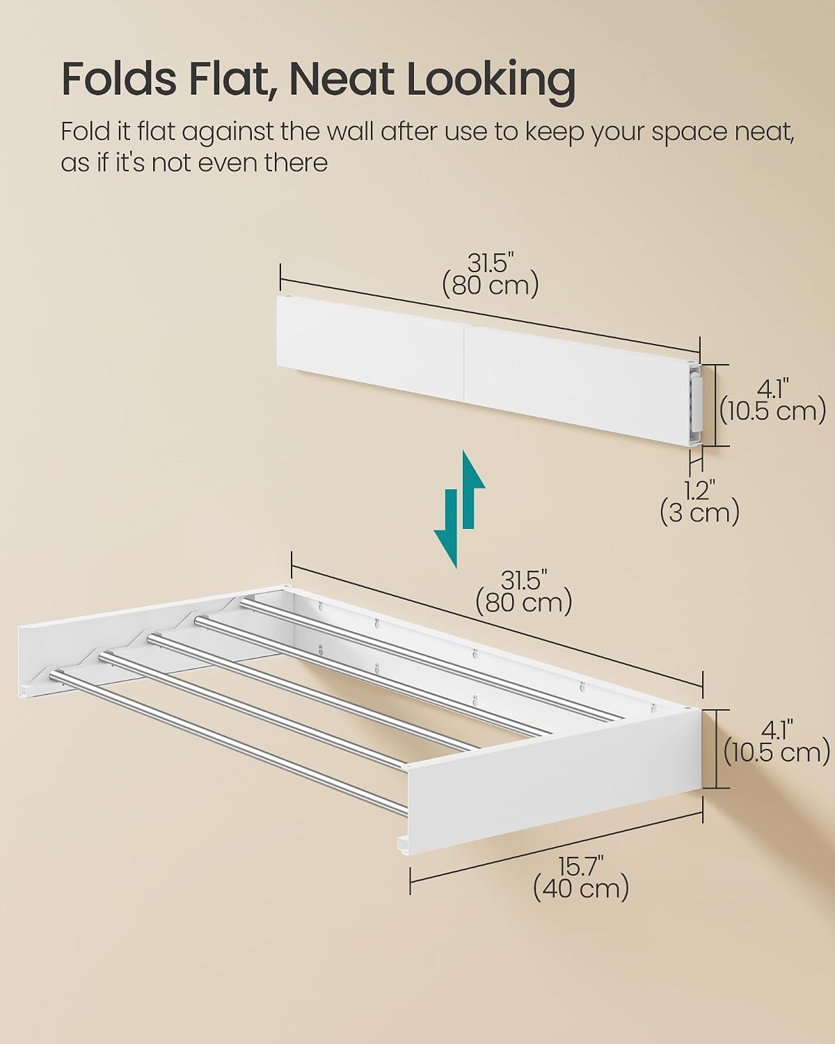 image:imageSONGMICS Clothes Drying Rack WallMounted Foldable with Storage ShelfFoldable315W