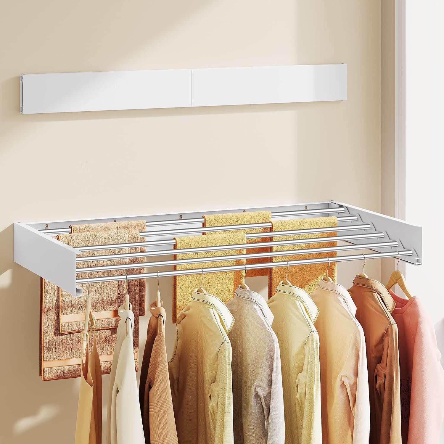 image:imageSONGMICS Clothes Drying Rack WallMounted Foldable with Storage ShelfFoldable394W