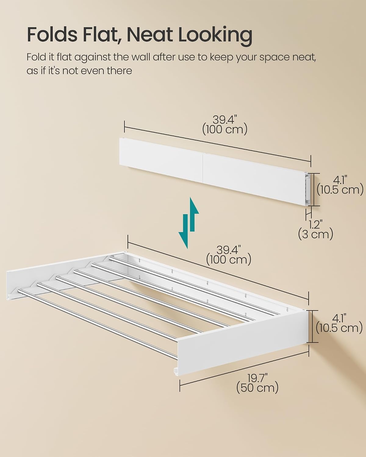 image:imageSONGMICS Clothes Drying Rack WallMounted Foldable with Storage ShelfFoldable394W