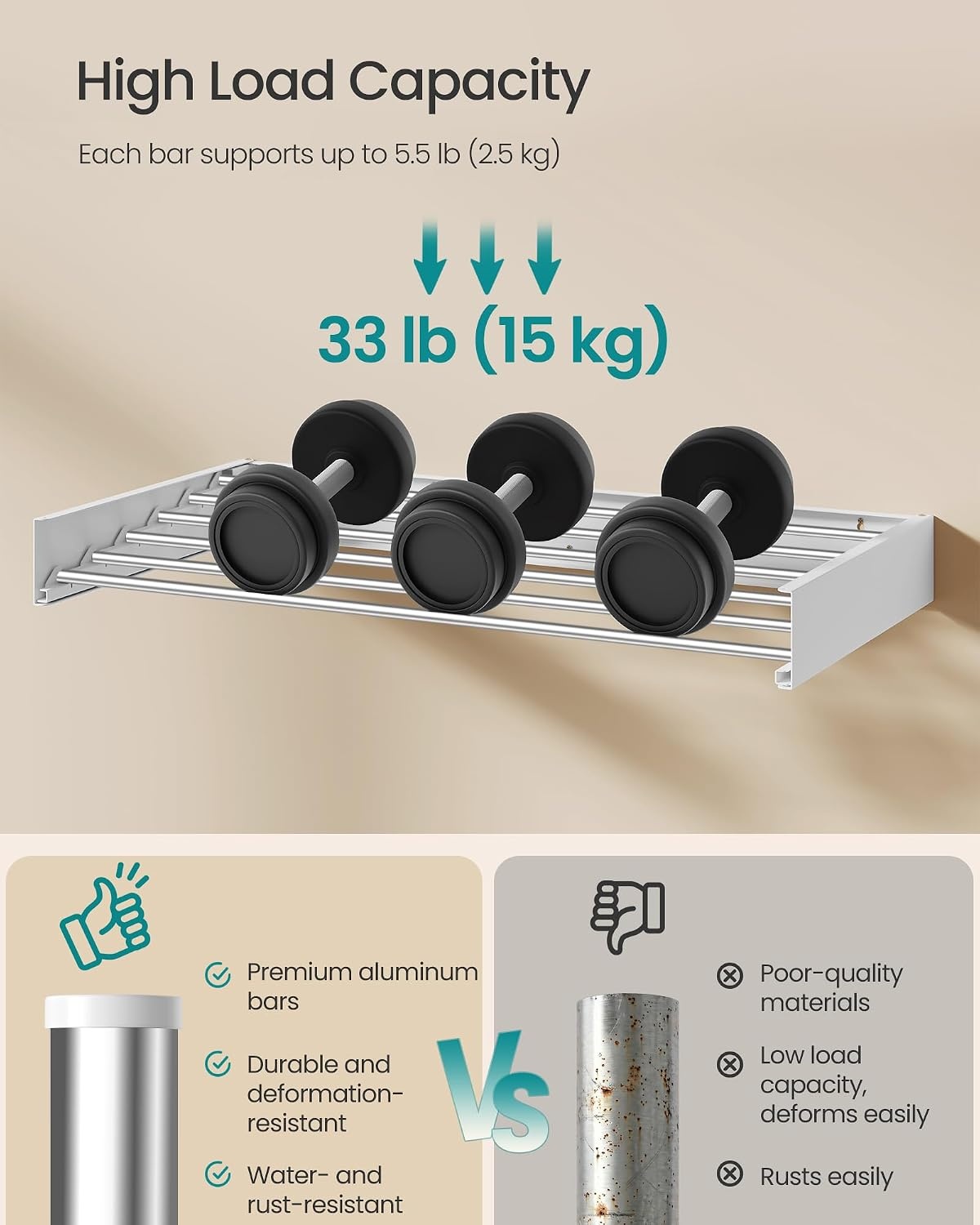 image:imageSONGMICS Clothes Drying Rack WallMounted Foldable with Storage ShelfFoldable394W
