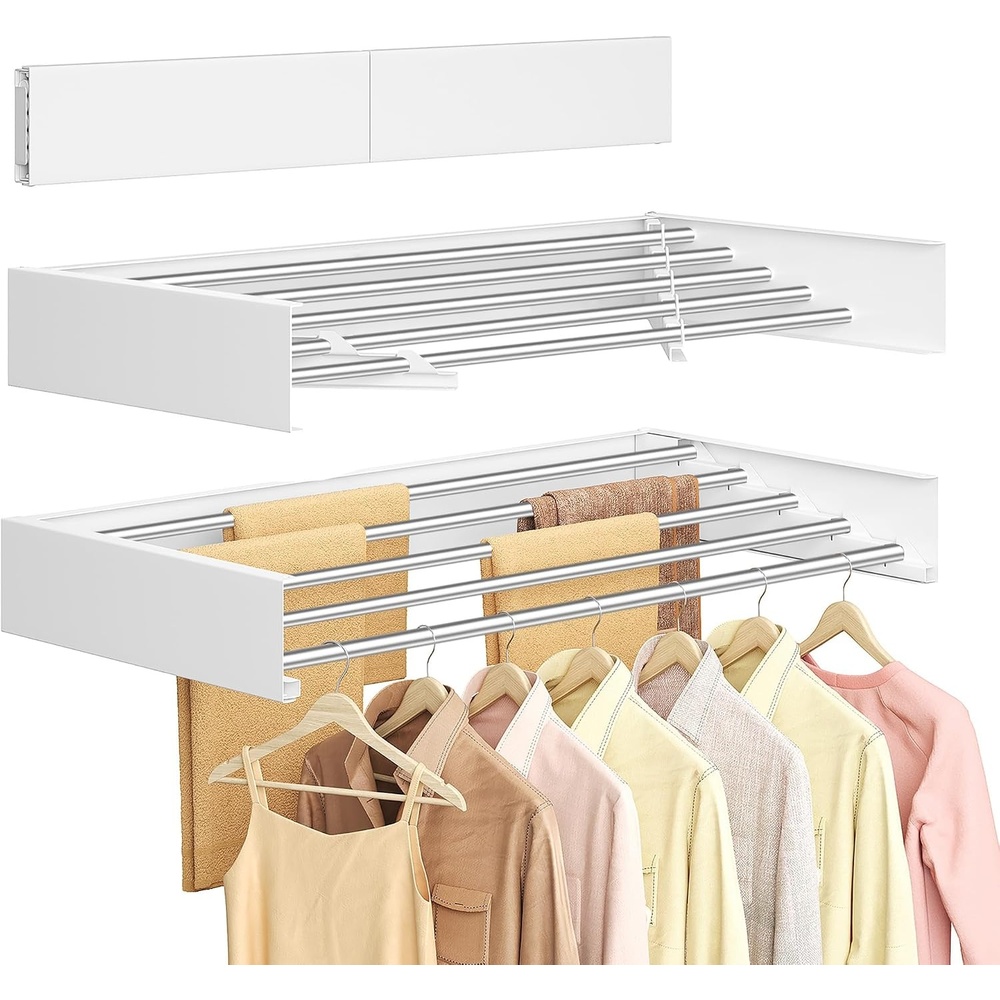 image:imageSONGMICS Clothes Drying Rack WallMounted Foldable with Storage ShelfFoldable315W