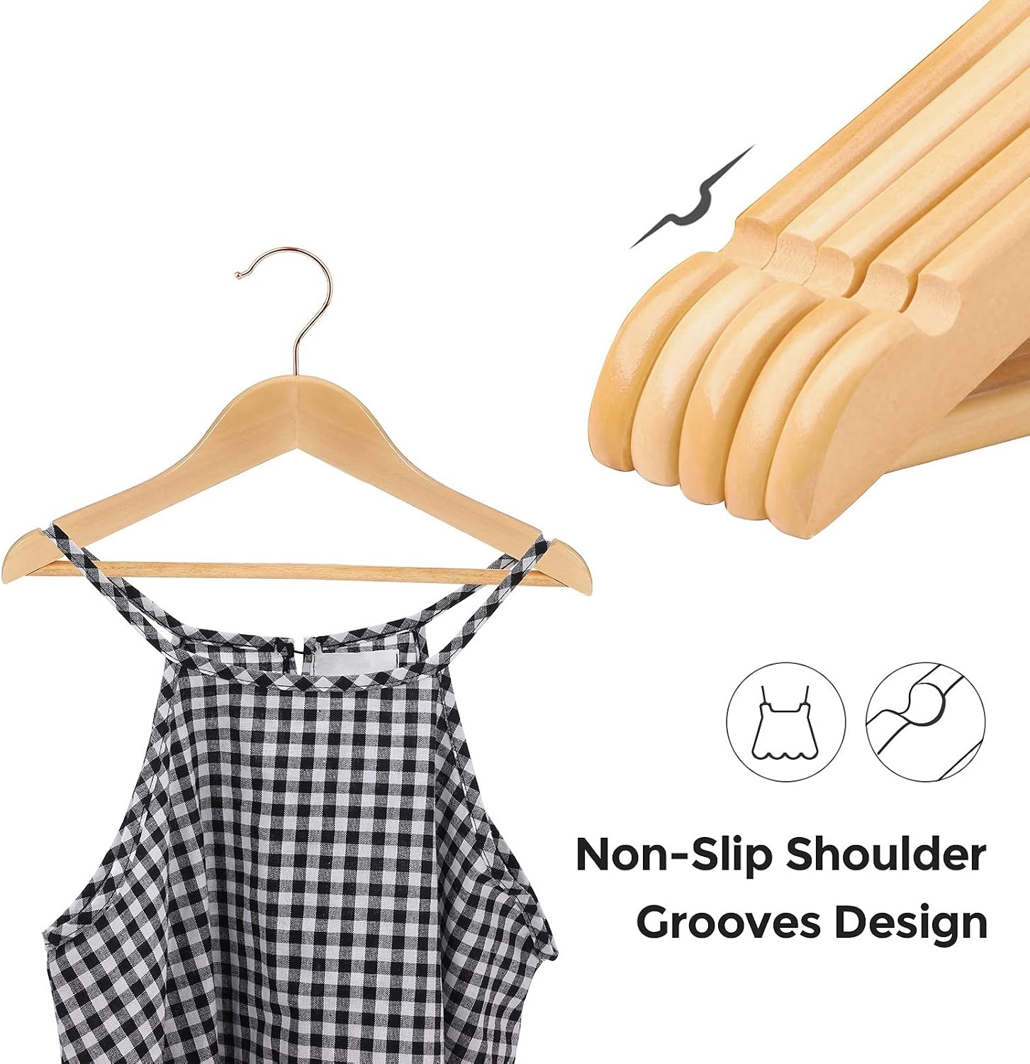 image:imageSONGMICS 20 Kidss Hangers and 12 Pants Hangers Bundle Childrens Coat and Jeans Hangers NonSlip Solid Wood Hangers Natural and Rose Gold UCRW006N03 and UCRW00712