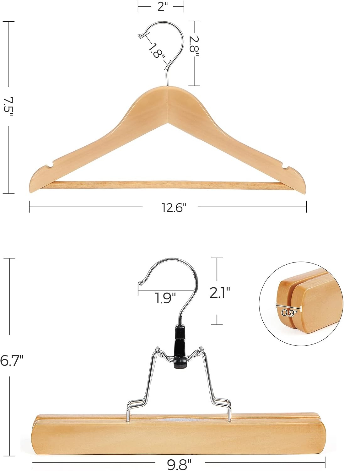 image:imageSONGMICS 20 Kidss Hangers and 12 Pants Hangers Bundle Childrens Coat and Jeans Hangers NonSlip Solid Wood Hangers Natural and Rose Gold UCRW006N03 and UCRW00712