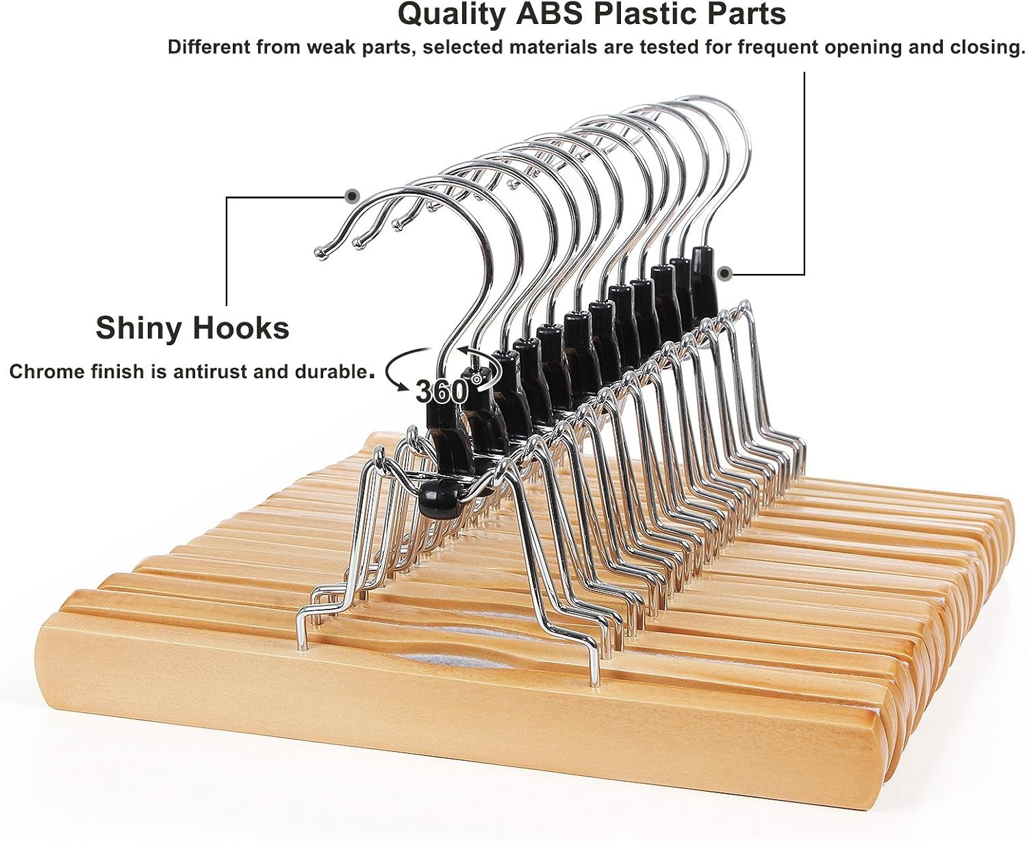 image:imageSONGMICS 20 Kidss Hangers and 12 Pants Hangers Bundle Childrens Coat and Jeans Hangers NonSlip Solid Wood Hangers Natural and Rose Gold UCRW006N03 and UCRW00712