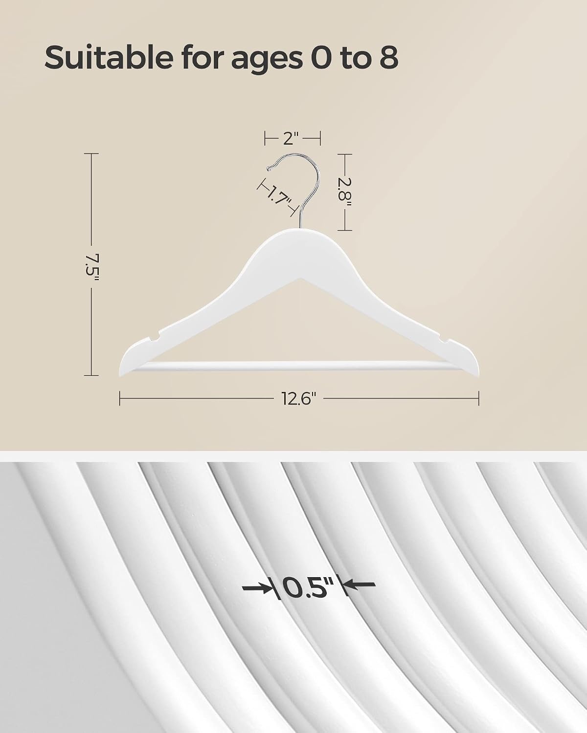 image:imageSONGMICS Baby Hangers 10 Pack Kids Wooden Hangers for Childrens Clothes