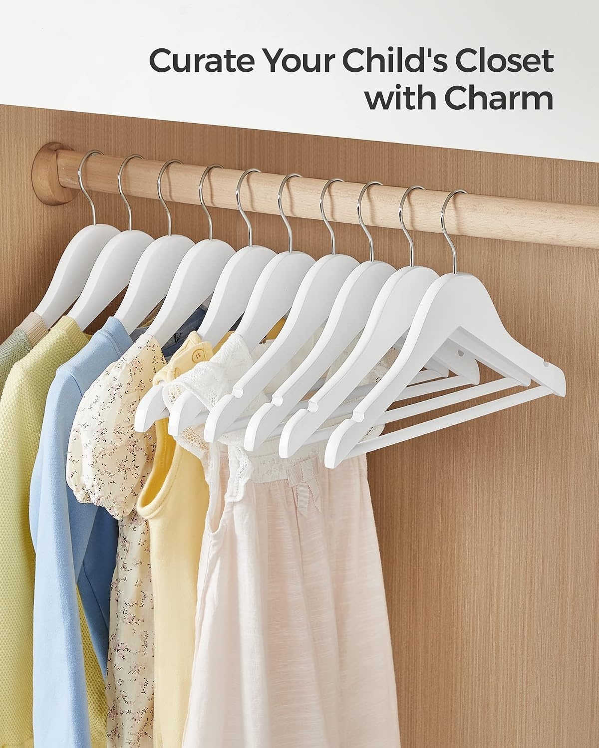 image:imageSONGMICS Baby Hangers 10 Pack Kids Wooden Hangers for Childrens Clothes