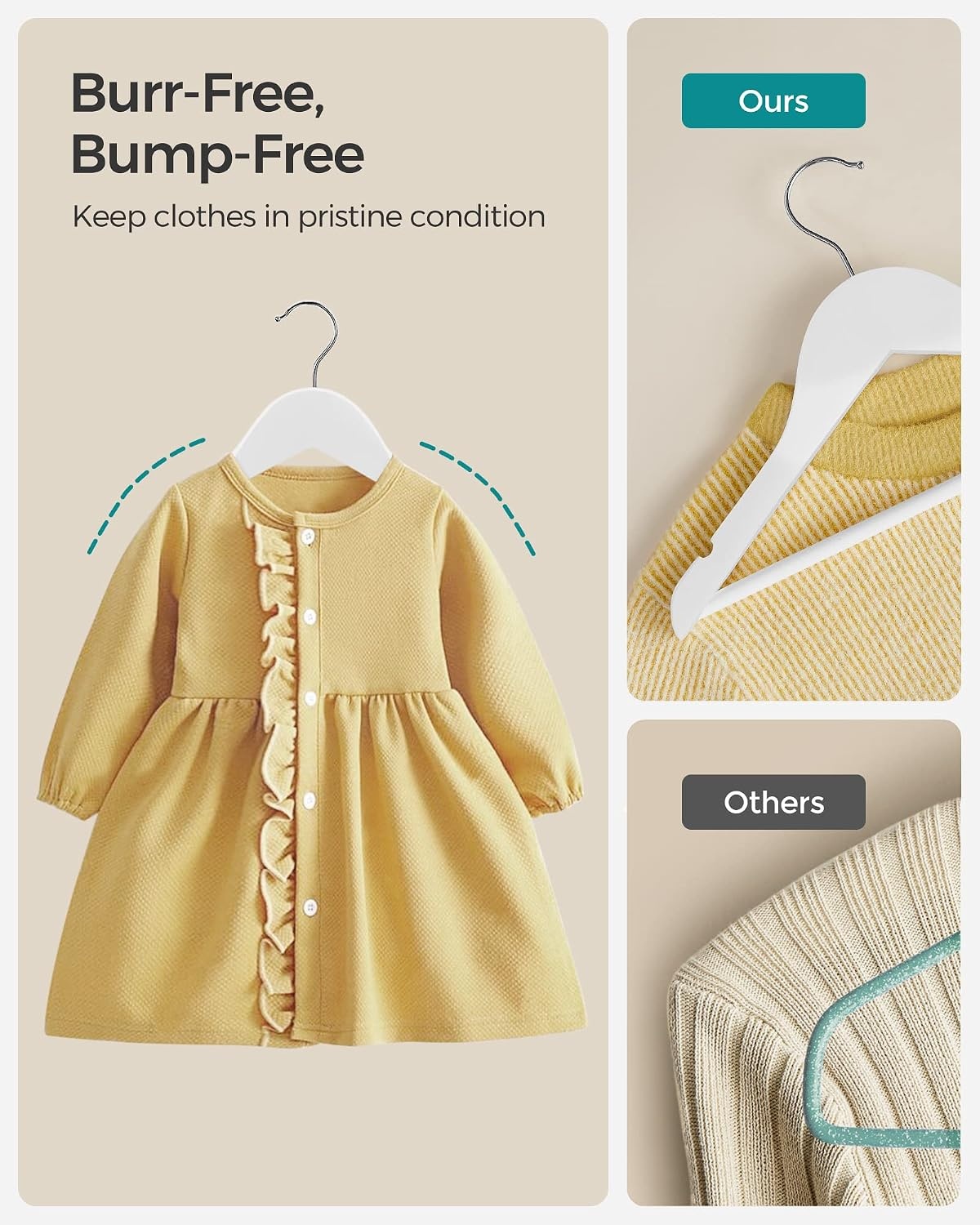 image:imageSONGMICS Baby Hangers 10 Pack Kids Wooden Hangers for Childrens Clothes
