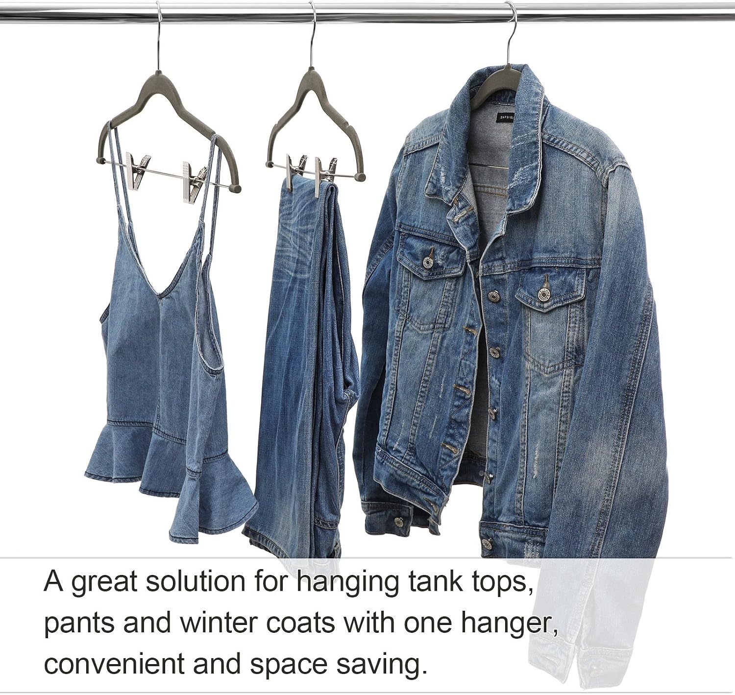 image:imageSONGMICS Hangers 12Pack Pant Hangers Velvet NoSlip Strong Enough and Space Saving with Metal Clips Grooves Hook for Coat Pants Jacket Gray UCRF12V
