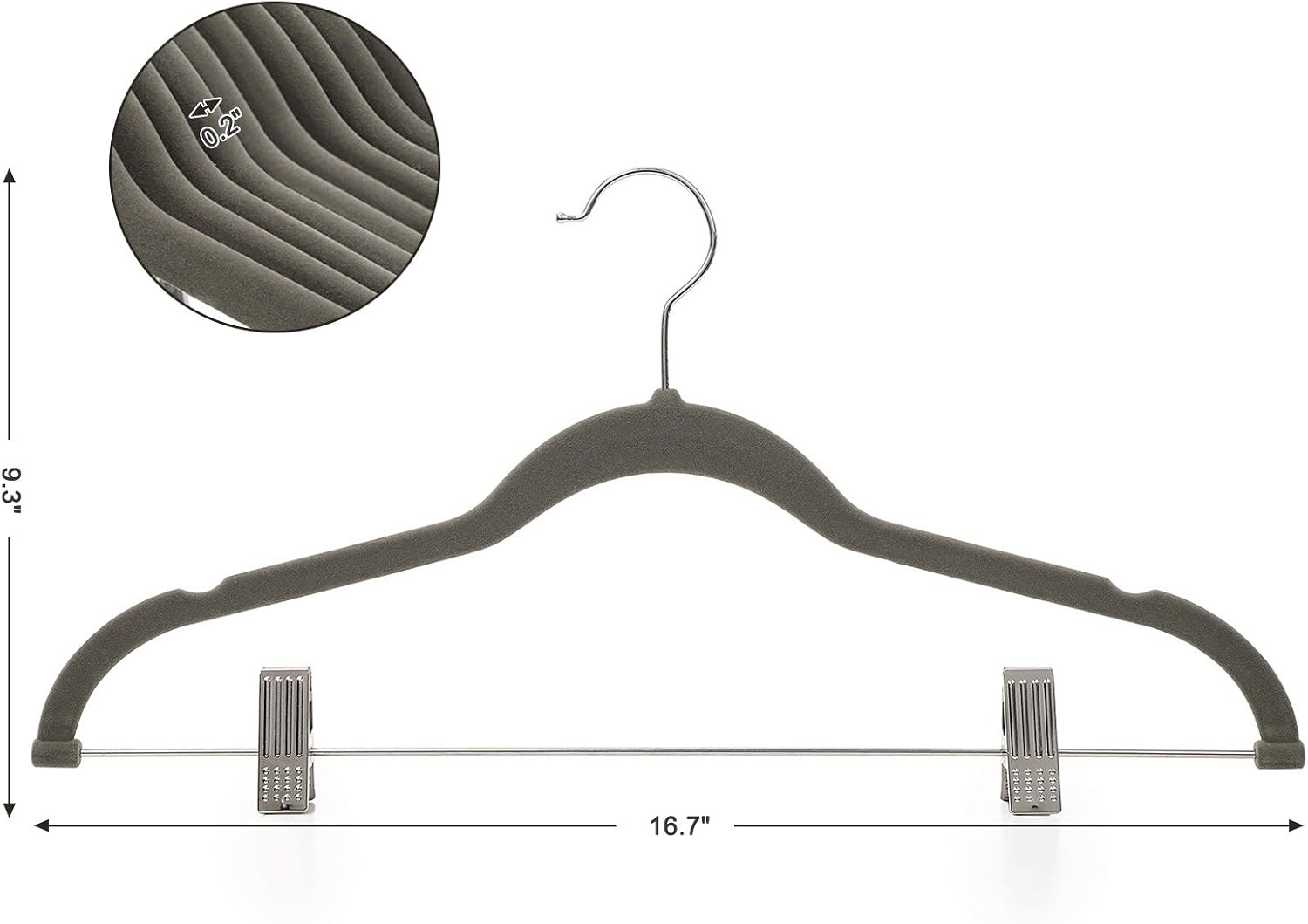 image:imageSONGMICS Hangers 12Pack Pant Hangers Velvet NoSlip Strong Enough and Space Saving with Metal Clips Grooves Hook for Coat Pants Jacket Gray UCRF12V