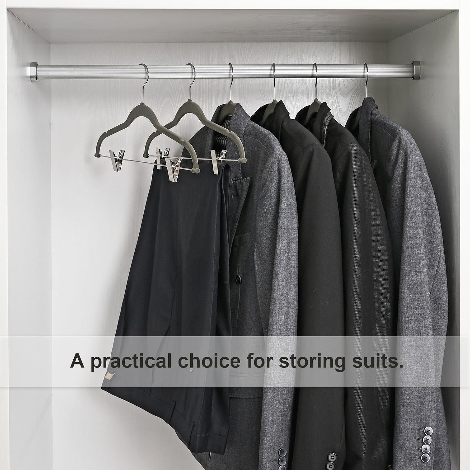 image:imageSONGMICS Hangers 12Pack Pant Hangers Velvet NoSlip Strong Enough and Space Saving with Metal Clips Grooves Hook for Coat Pants Jacket Gray UCRF12V