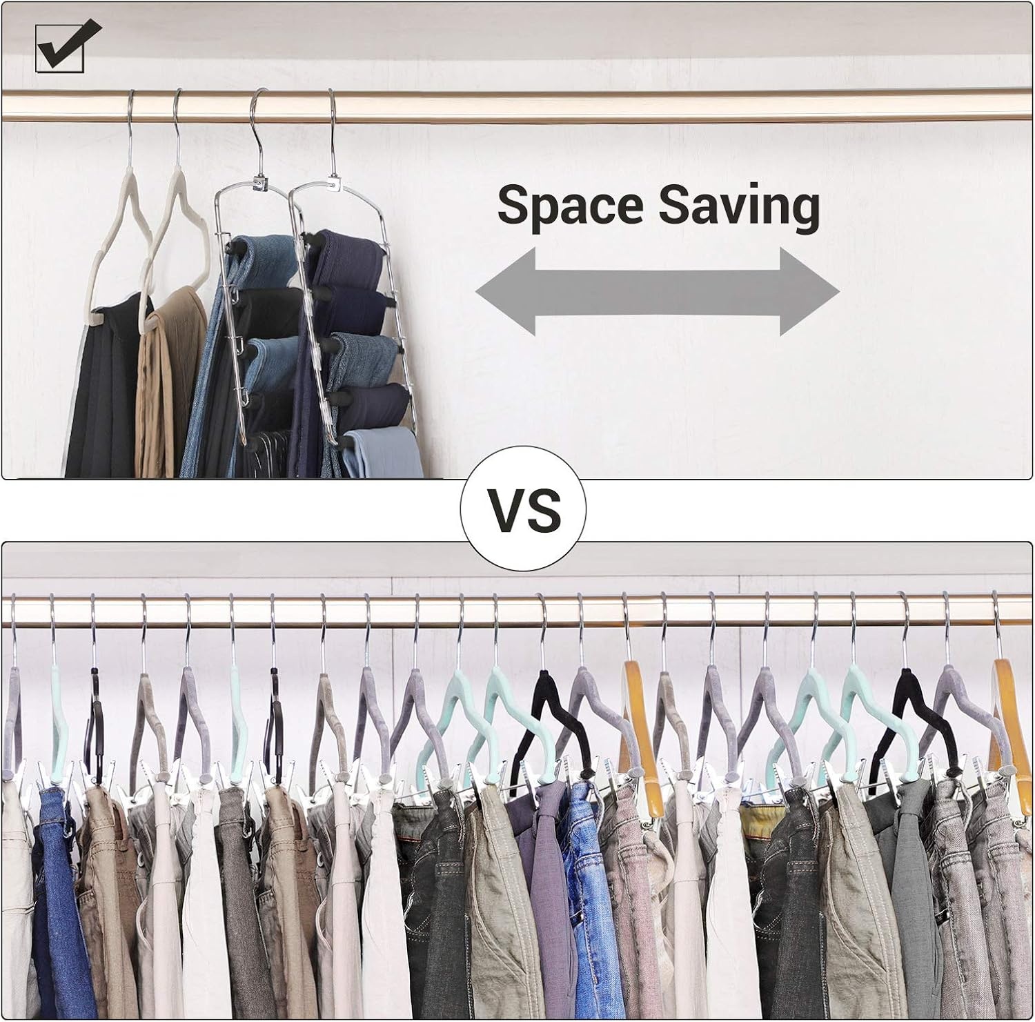 image:imageSONGMICS Pants Hangers Space Saving 5 Layer Pants Hangers Set of 2 Multiple Pant Hanger Pants Organizer Hanger Swing Arm Pants Hangers with NonSlip Padding Silver and Black UCRI041B02