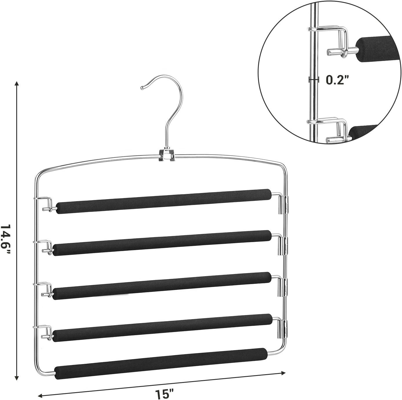 image:imageSONGMICS Pants Hangers Space Saving 5 Layer Pants Hangers Set of 2 Multiple Pant Hanger Pants Organizer Hanger Swing Arm Pants Hangers with NonSlip Padding Silver and Black UCRI041B02