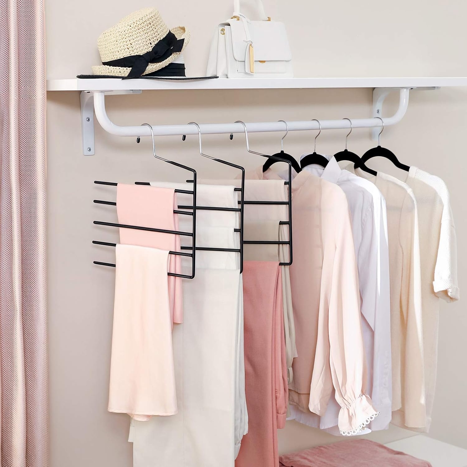 image:imageSONGMICS Set of 3 Pants Hangers and Set of 4 OpenEnded Clothes Hangers Bundle Pants Organizer Hangers Sliver and Black UCRI041BK and UCRI034B02