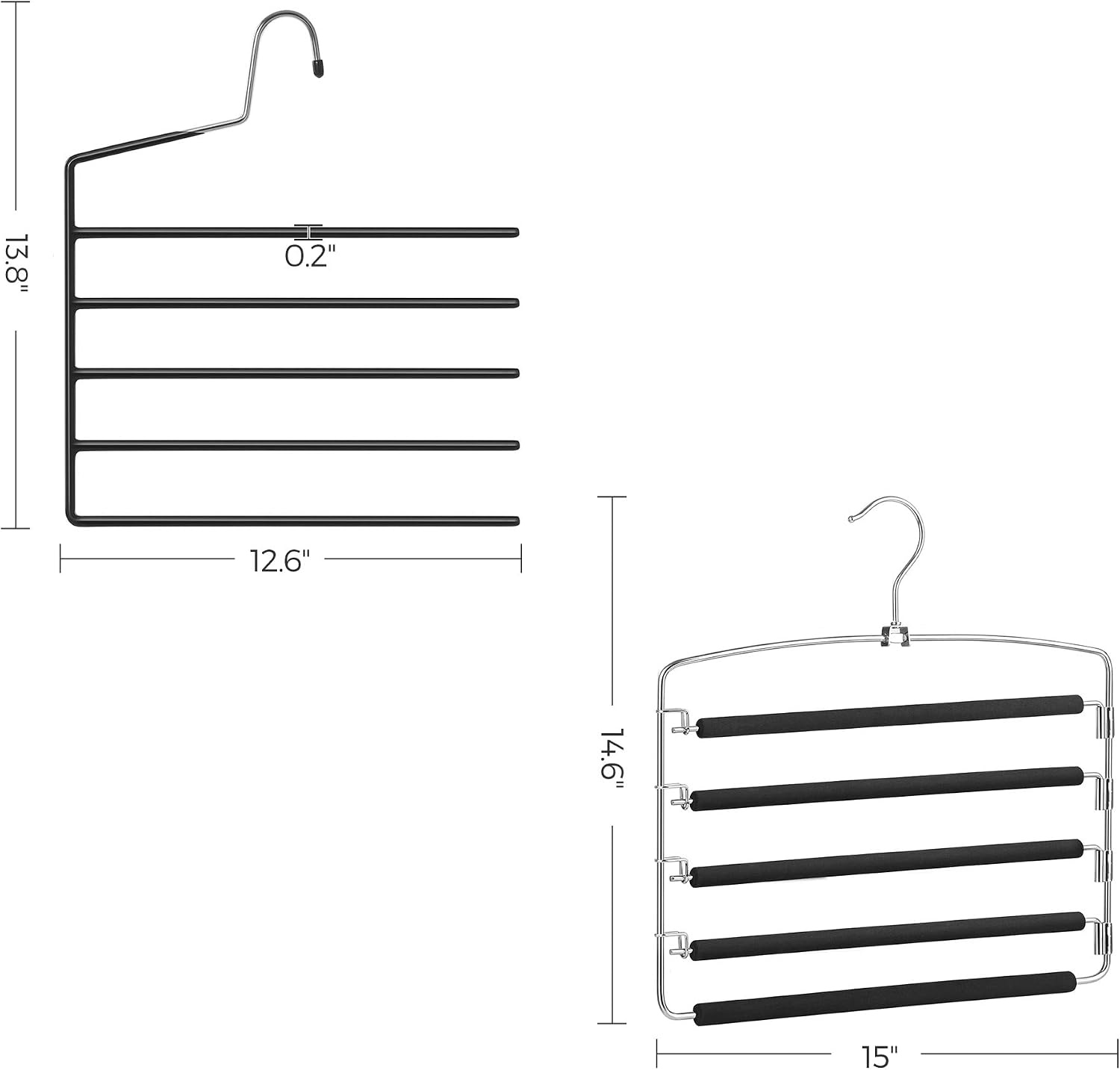 image:imageSONGMICS Set of 3 Pants Hangers and Set of 4 OpenEnded Clothes Hangers Bundle Pants Organizer Hangers Sliver and Black UCRI041BK and UCRI034B02