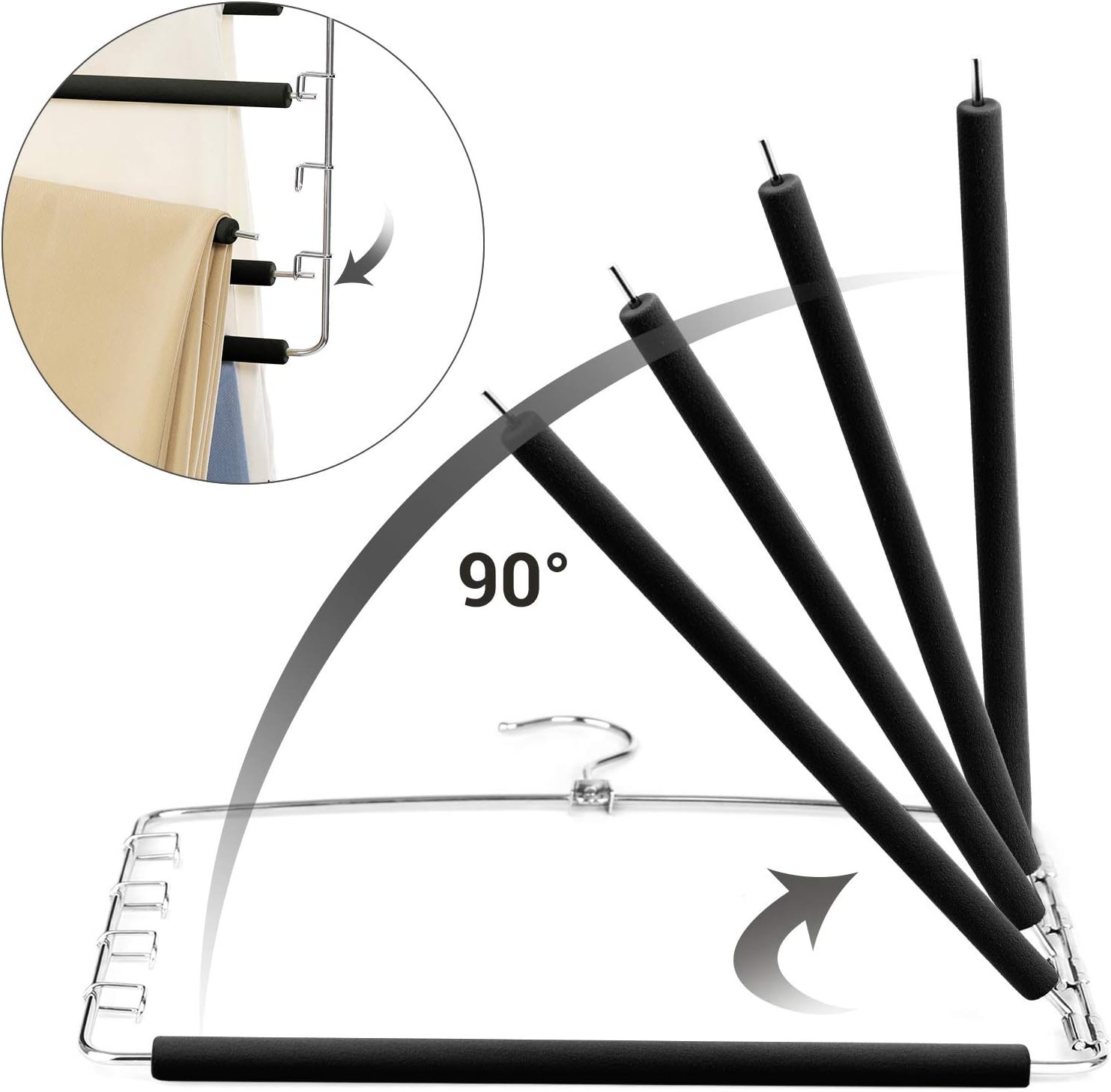 image:imageSONGMICS Set of 3 Pants Hangers and Set of 4 OpenEnded Clothes Hangers Bundle Pants Organizer Hangers Sliver and Black UCRI041BK and UCRI034B02