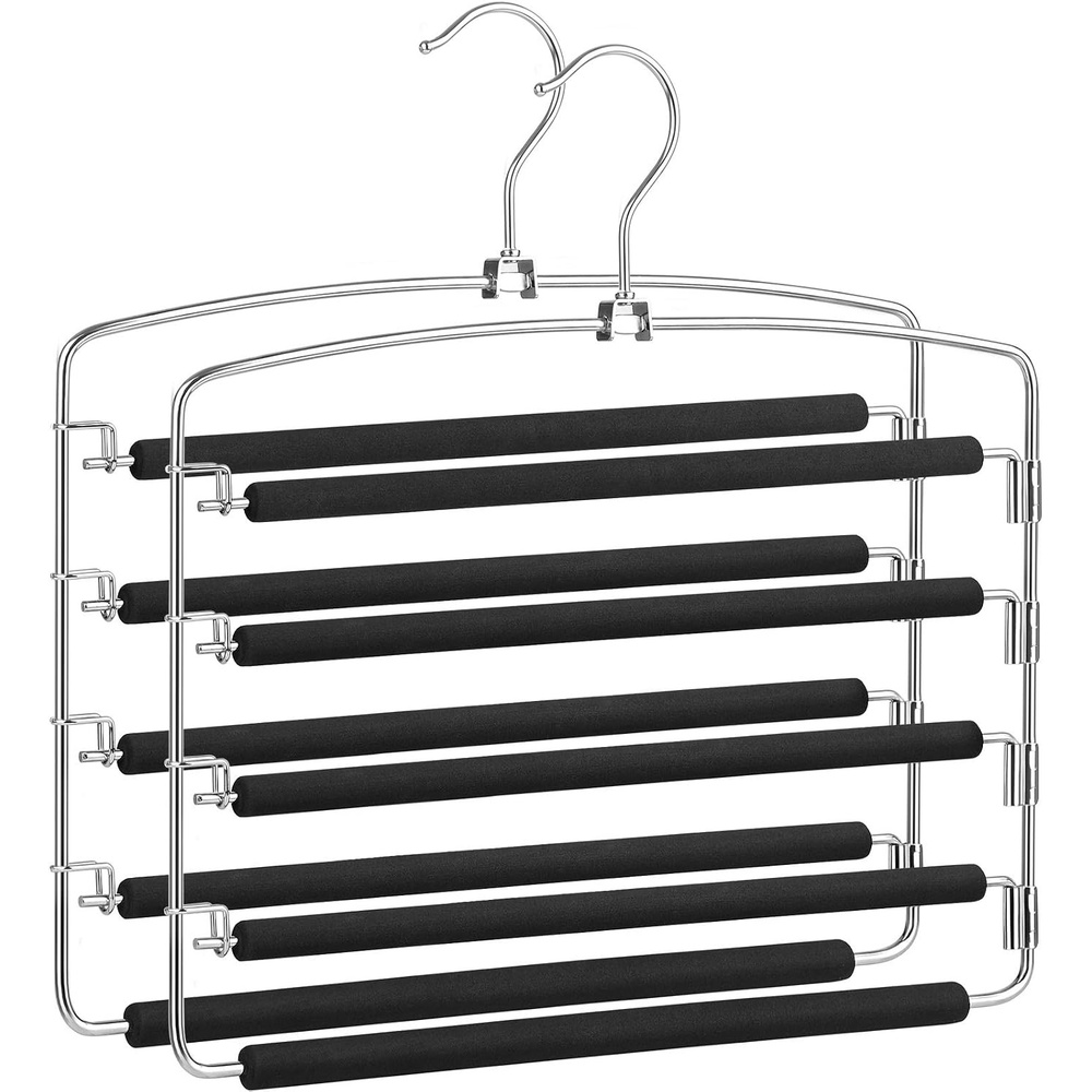 image:imageSONGMICS Pants Hangers Space Saving 5 Layer Pants Hangers Set of 2 Multiple Pant Hanger Pants Organizer Hanger Swing Arm Pants Hangers with NonSlip Padding Silver and Black UCRI041B02