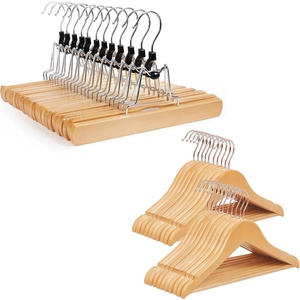 SONGMICS 20 Kids’s Hangers and 12 Pants Hangers Bundle, Children’s Coat and Jeans Hangers, Non-Slip Solid Wood Hangers, Natural and Rose Gold UCRW006N03 and UCRW007-12